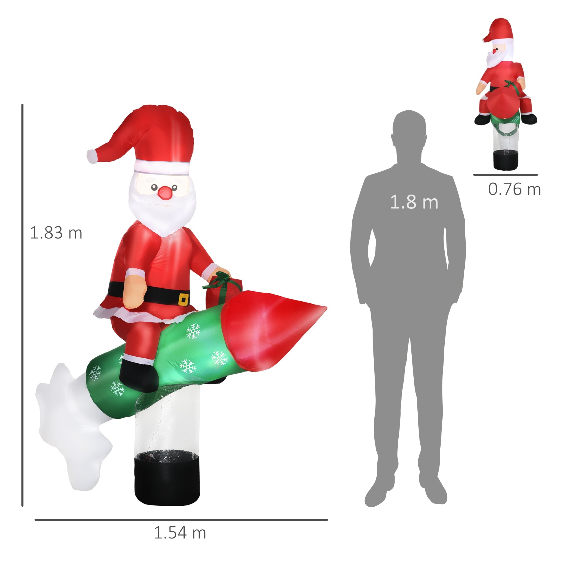 Babbo Natale Gonfiabile 154x76x183 cm con Missile e Luci LED