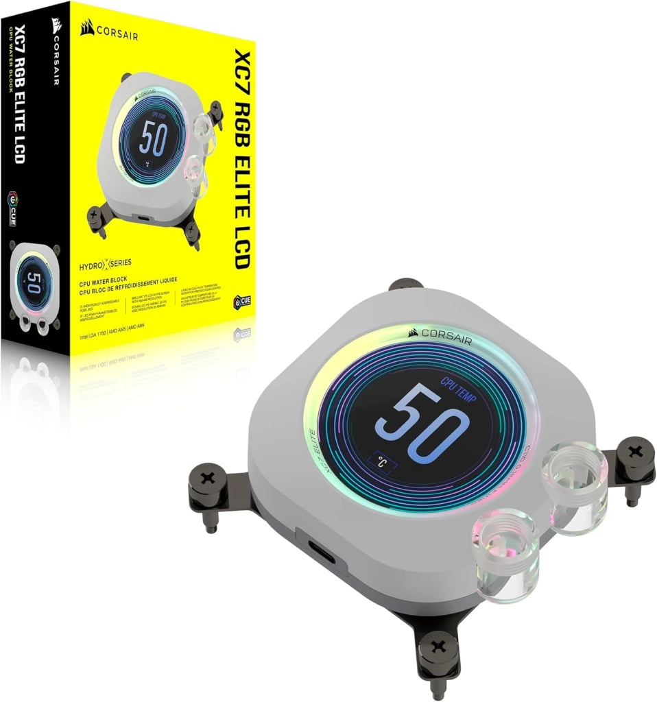 XC7 RGB ELITE LCD Waterblock per CPU - Schermo LCD IPS 480x480-31 LED RGB - USB-C - Adatto per Intel LGA 1700, AMD AM5 e precedenti - Bianco