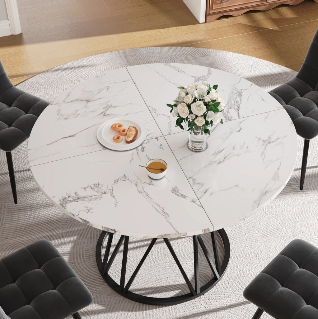 Set da pranzo 5 pezzi con tavolo rotondo Ø 100 cm e 4 sedie in velluto