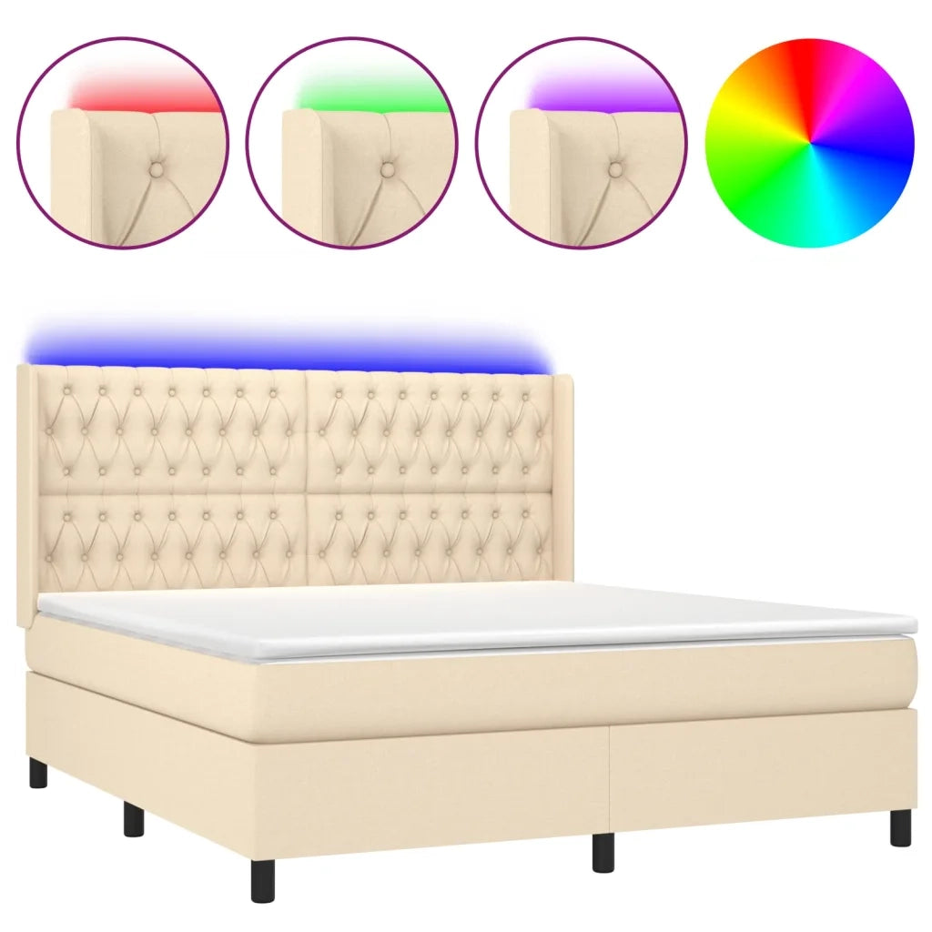 Letto a Molle con Materasso e LED Crema 160x200 cm in Tessuto 3138570