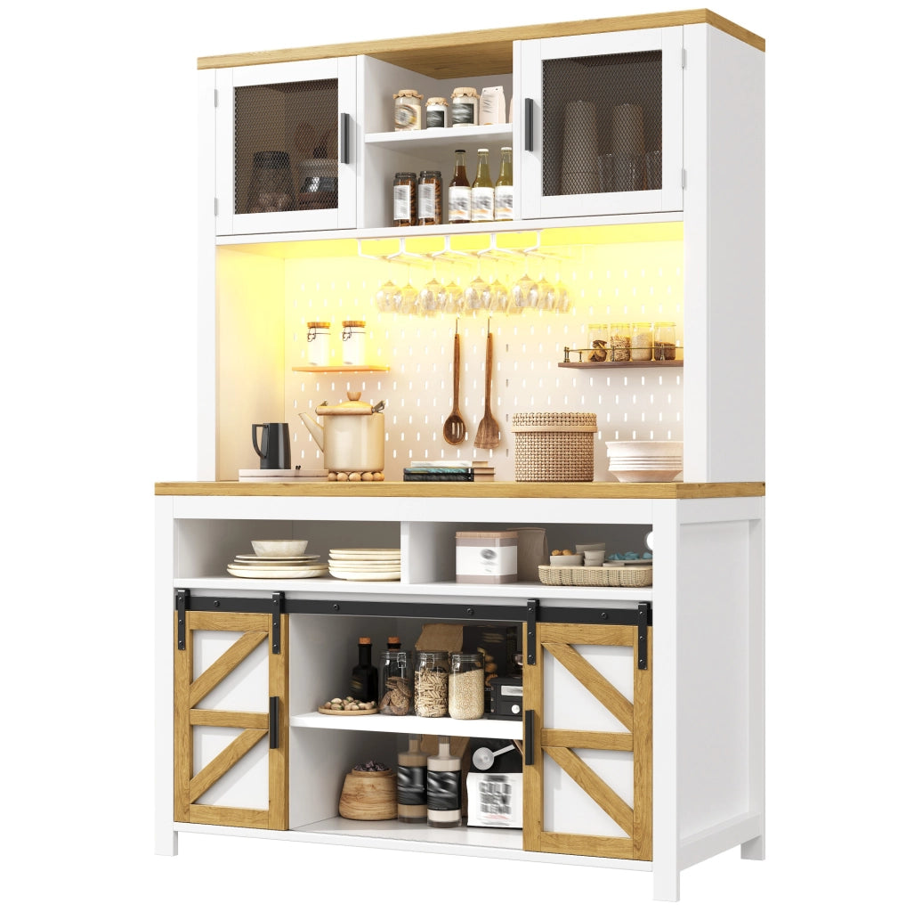 Credenza alta 120x40x174.5 cm con porte scorrevoli e a battente; illuminazione LED; MDF; bianco