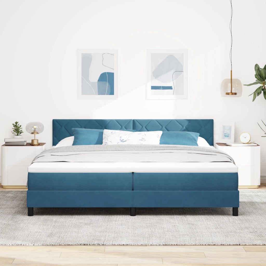 Letto Box Spring con Materasso Blu Scuro 200x200 cm Velluto