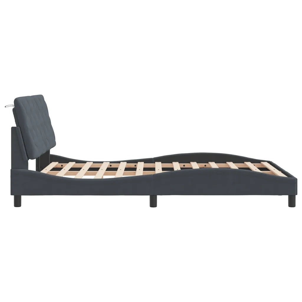 Giroletto con LED senza Materasso-Struttura Letto Grigio Scuro 140x190 cm in Velluto