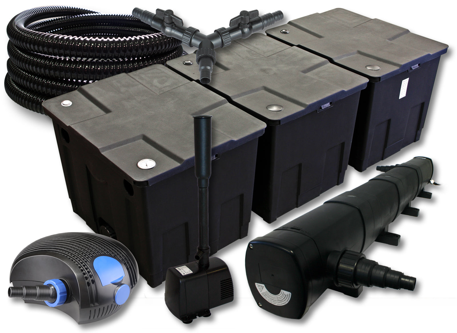 Set filtro per laghetto da 90000l Chiarificatore 72W Pompa ECO 100W Tubo 25m Pompa da fontana