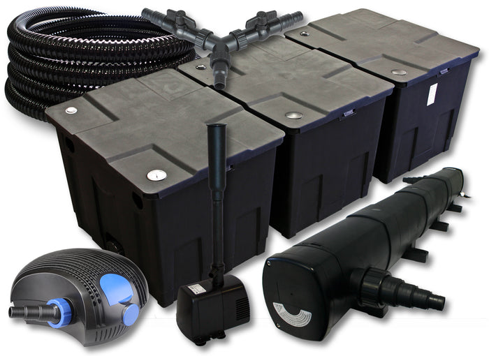 Set filtro per laghetto da 90000l Chiarificatore 72W Pompa ECO 100W Tubo 25m Pompa da fontana