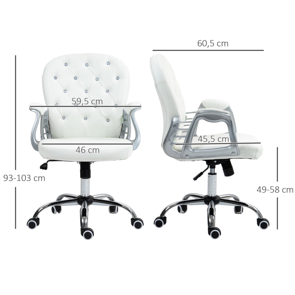 Sedia da ufficio ergonomica per scrivania in similpelle bianca con braccioli e schienale imbottito, design moderno per studio e casa