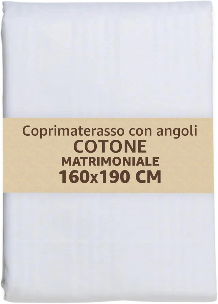 Coprimaterasso Matrimoniale in Cotone 160x190x25 cm con Angoli Elasticizzati - Traspirante e Anallergico