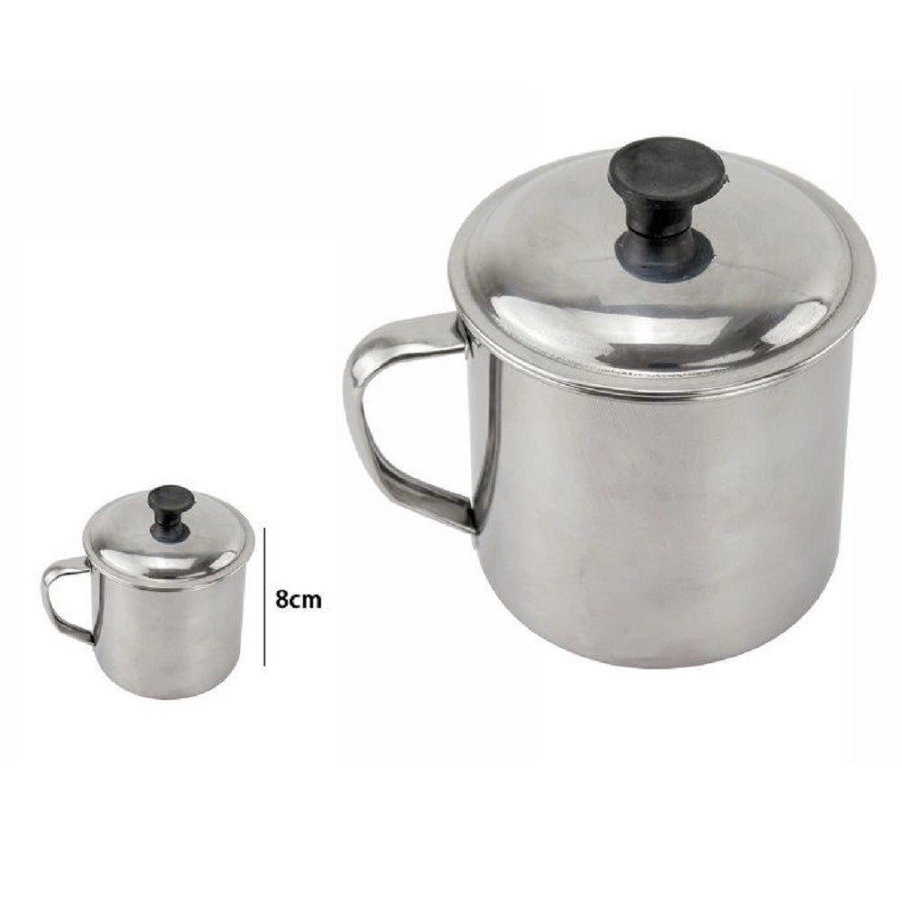 Trade Shop - Pentolino Bollilatte Bicchiere Acciaio 8 Cm Metallo Con Manico Coperchio 67507 -