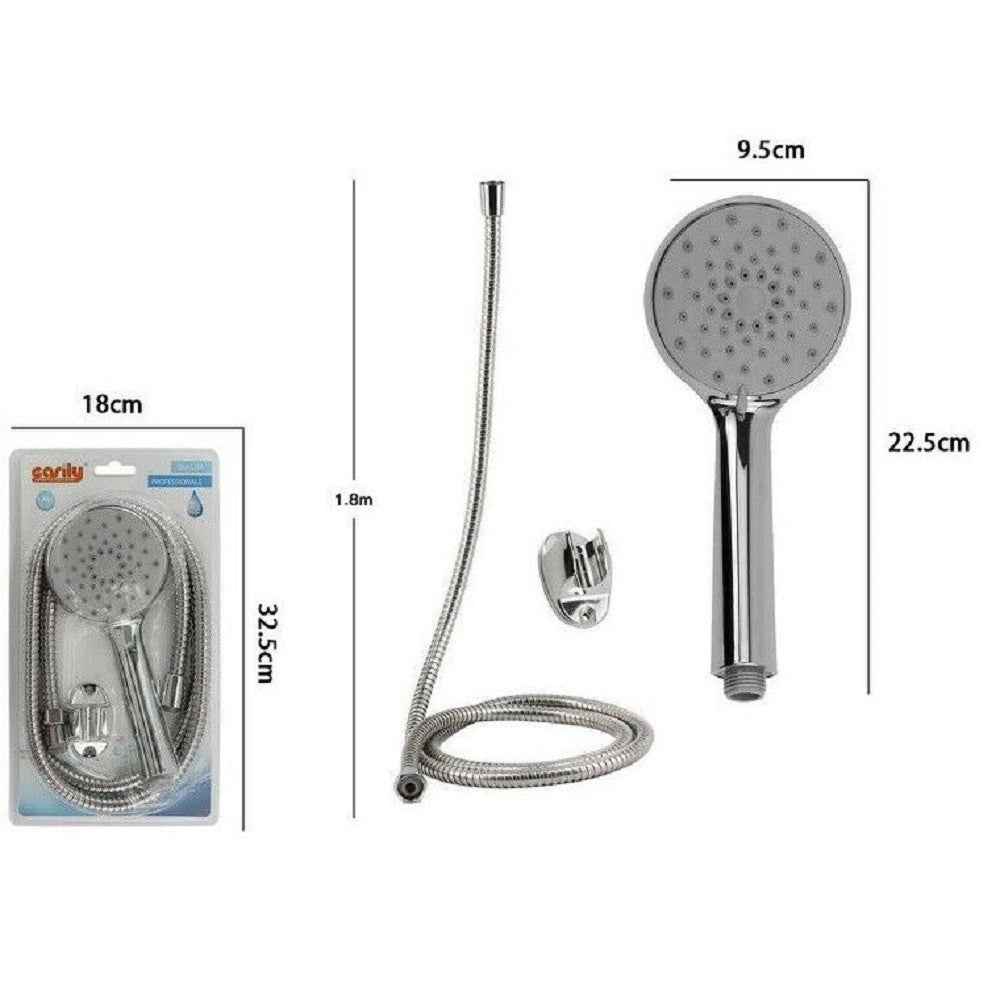 Trade Shop - Kit Doccetta Doccino Soffione Doccia Bagno Rotondo Con Laccio 1,8mt Staffa 69348 -