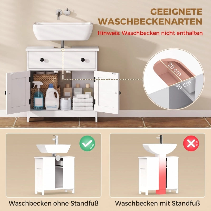 Mobile bagno moderno e autoportante con cerniere a chiusura ammortizzata, cassetto e 2 ante, bianco.