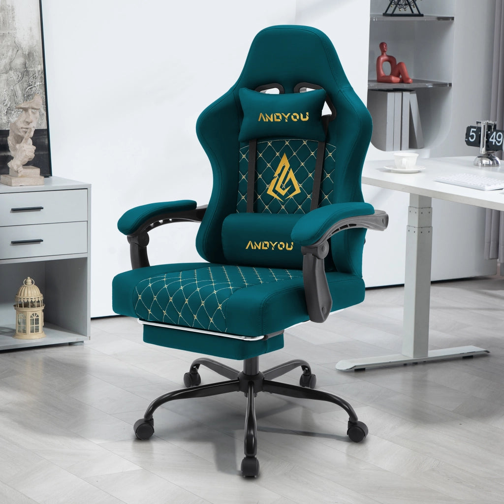 Sedia da Gaming Racing ¨C zephmum ¨C Pelle Scamosciata, Regolabile, Blu Navy