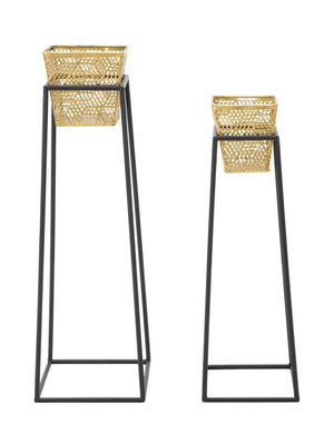 Set 2 Porta Vasi Square Ø 23x70-20x60 cm in Ferro