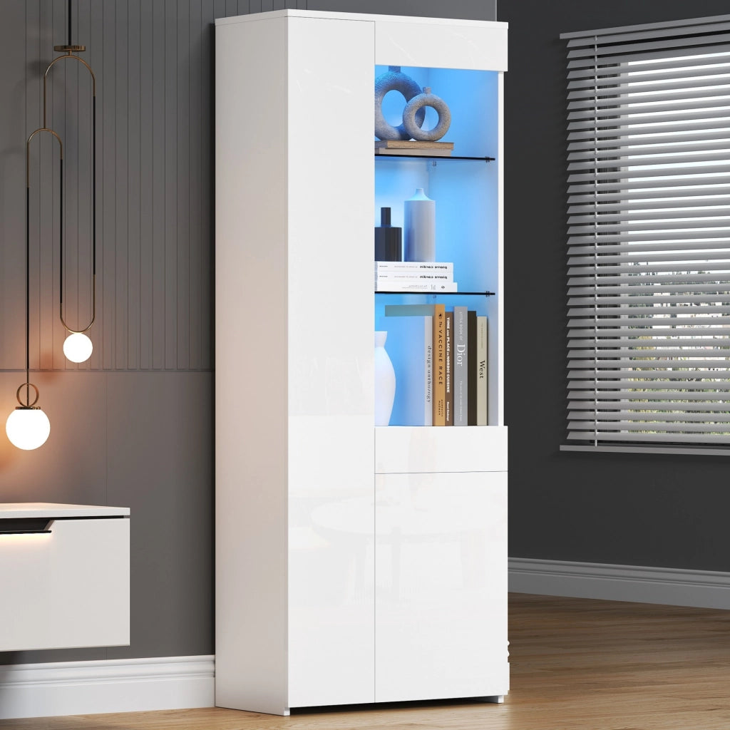 Vetrina alta 70 x 35 x 180 cm con luci a LED e cassetto