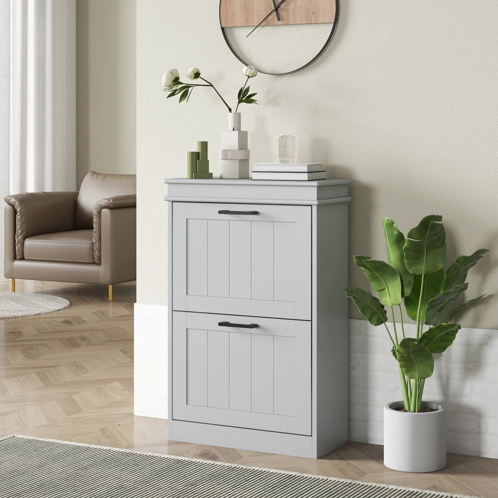 Scarpiera a 2 Ante con Ripiani Regolabili ¨C Zephmum ¨C Grigio 54x24x82.5 cm