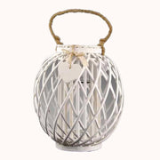 LANTERNA PORTA CANDELA BIANCA INTRECCIO BAMBU 16X 35CM