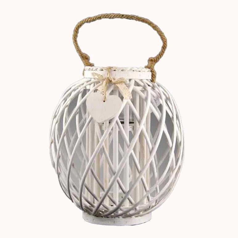 LANTERNA PORTA CANDELA BIANCA INTRECCIO BAMBU 16X 35CM