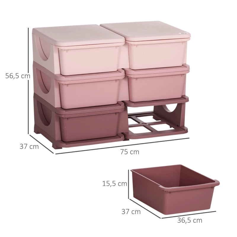 Cassettiera portaoggetti in plastica per bambini, 6 cassetti, colore rosa, con seduta integrata