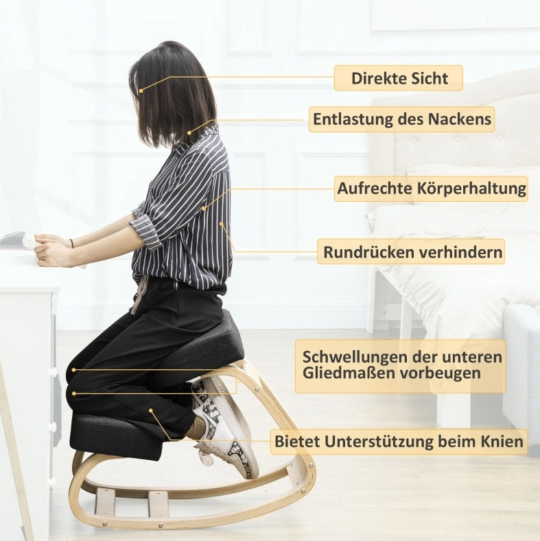 Sedia inginocchiata ergonomica in legno, nera