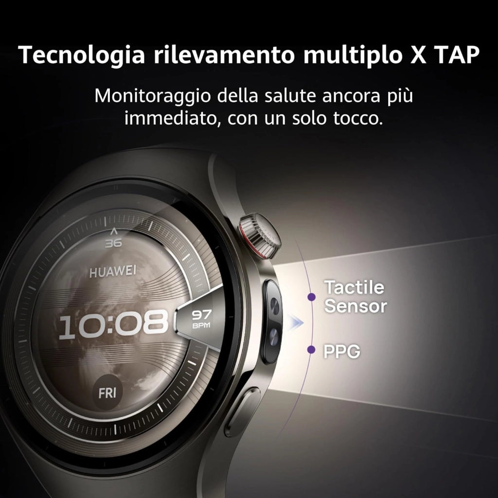 HUAWEI WATCH 5, 46mm Smartwatches, Tecnologia Multi-sensing X-TAP, SpO2 dal Polpastrello, Health Glance, eSIM, con App ECG, HRV, 30 mesi di Garanzia, Android e iOS, Nero