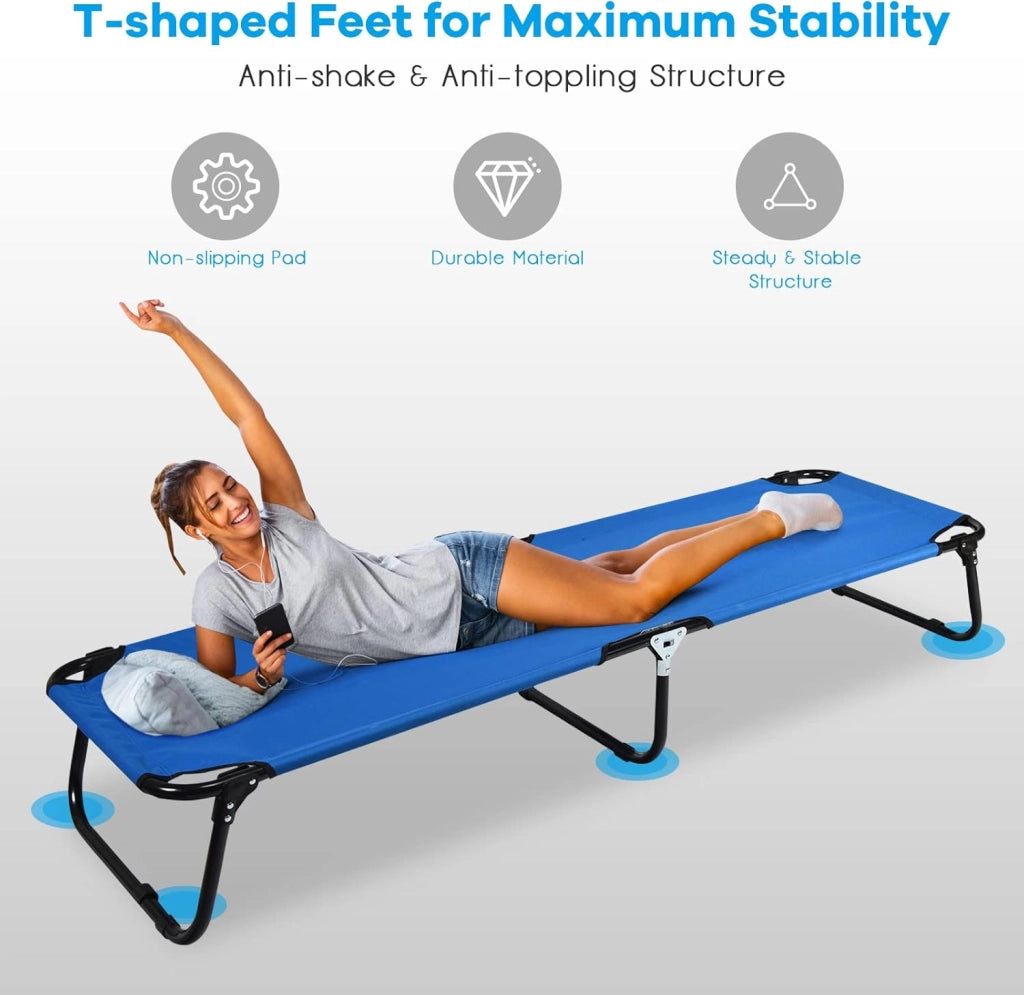 Letto Pieghevole per Campeggio, Letto Portatile con Base in Metallo per Interni ed Esterni, Capacità di Carico di 150 kg per Viaggi, Escursionismo, Pesca, 192x56x31cm