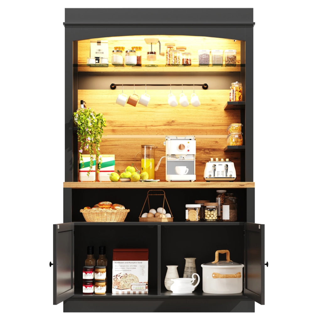 Credenza alta da cucina 107x43x184 cm in MDF nero con LED USB