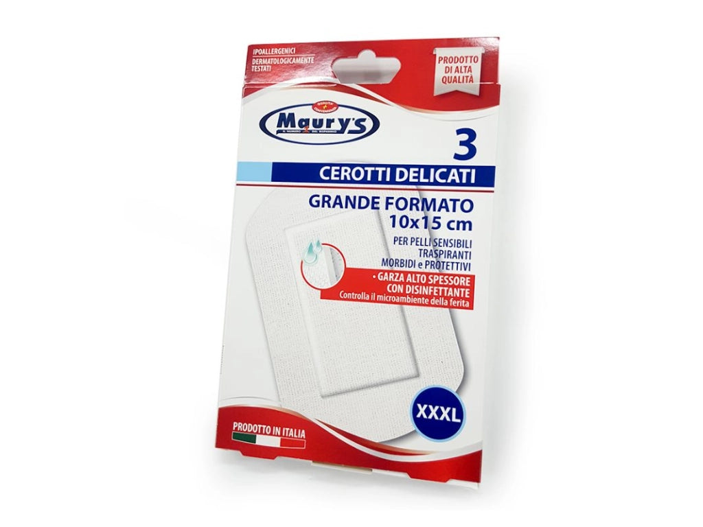 MAURY'S SET CEROTTI DELICATI IN TNT GRANDE FORMATO 10 X 15 CM CON DISINFETTANTE