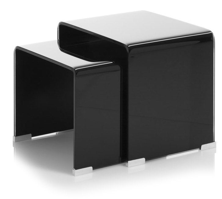 Set 2 Tavolini 41x30x37 cm in Vetro Nero