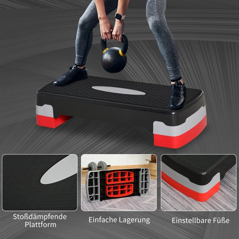 Stepper aerobico, altezza regolabile su 2 livelli, 68 x 28 x 15 cm, nero+grigio+rosso