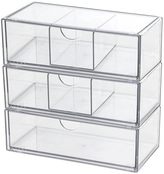 Organizzatore di cosmetici a pile trasparente - 3 pezzi - Acrilico - 20,5 x 10 x 7,5 cm
