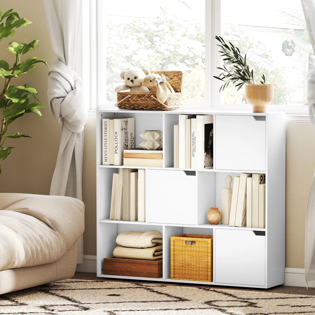 Libreria 9 cubi con ante e ripiani aperti ¨C zephmum ¨C bianco 106x24x95 cm