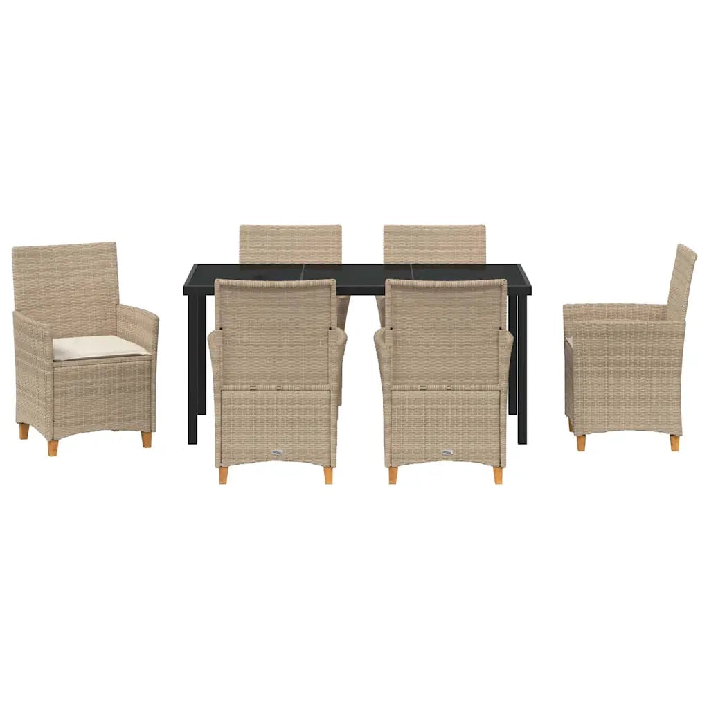 Set da Pranzo per Giardino 7 pcs Beige polyrattan 3381083