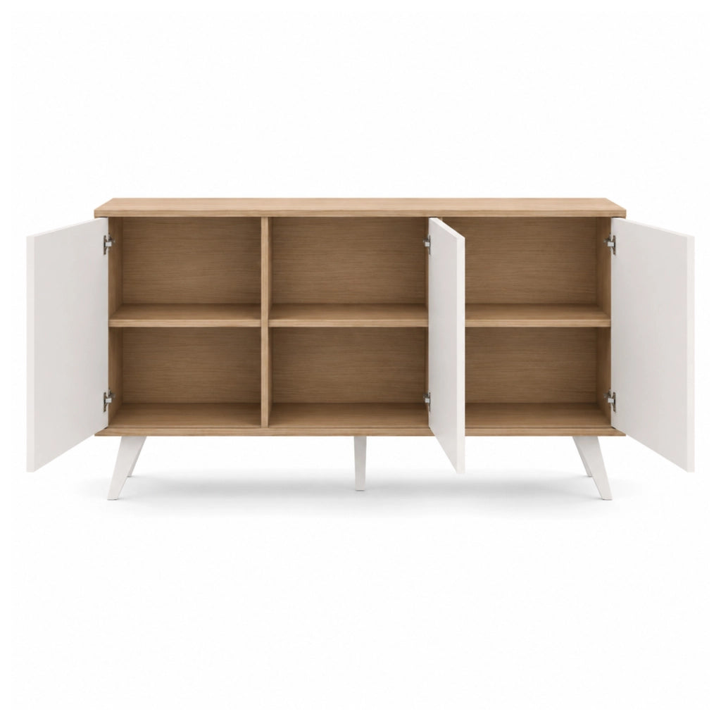 Mobiletto Credenza Moderna Con 3 Ante Senza Maniglie Design Minimal Per Soggiorno Salotto Corridoio E Ingresso 154 X 72 X 40 Cm Bianco E Rovere