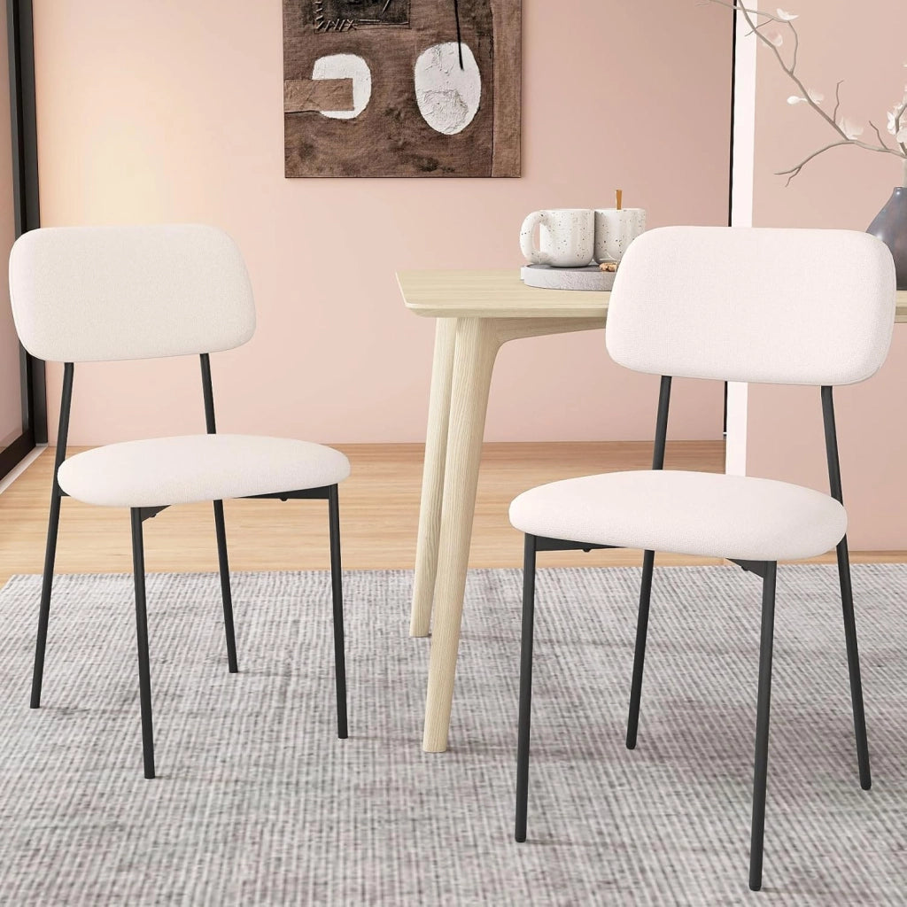 Set di 4 Sedie da Pranzo, Sedie da Cucina in Tessuto Lino con Gambe in Metallo, Sedile Imbottito in Cotone e Schienale Curvo, Sedia senza Braccioli per Sala da Pranzo, Soggiorno e Ufficio