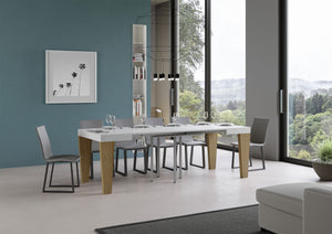 Tavolo Allungabile 90/246x90x77 cm Spimbo Mix piano Bianco Frassino  gambe Quercia Natura