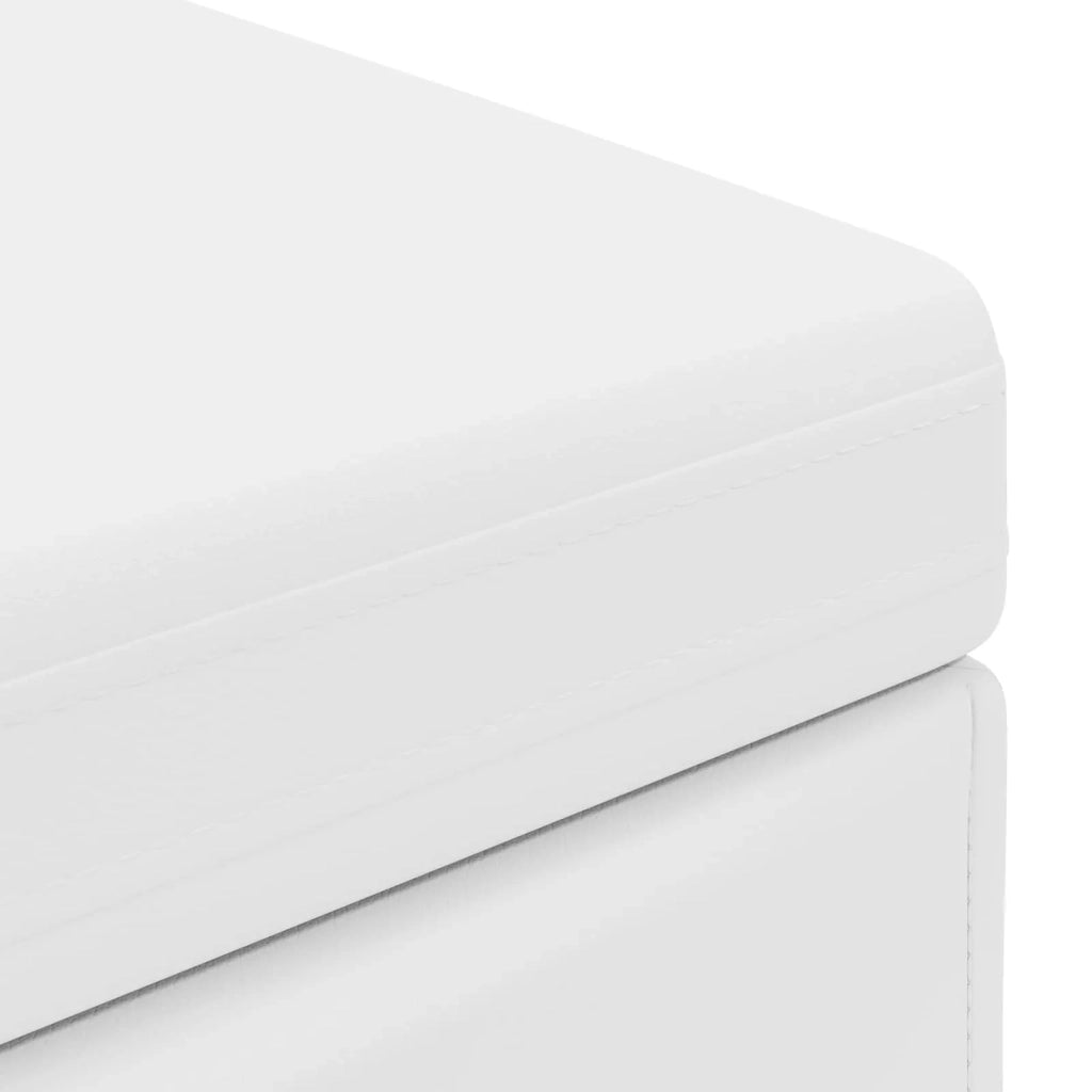Pouf Bianco Pelle Sintetica e Legno Ingegnerizzato 876772
