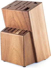 Blocco per coltelli in acacia con magneti - Blocco per coltelli con base antiscivolo in cucina - Organizzatore di sicurezza con spazio per forbici - Piatto per coltelli con piede in acciaio inossidabile - Design unico