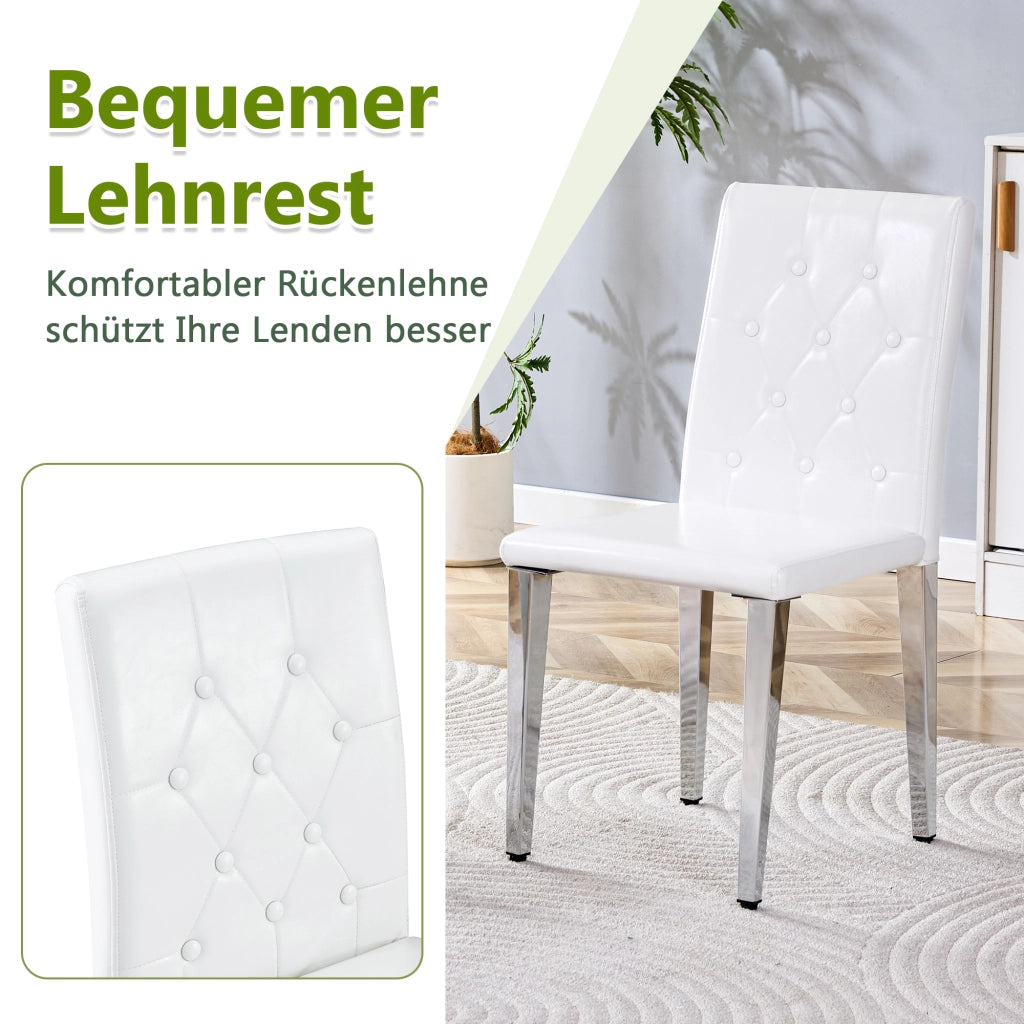 SEDIA da pranzo Set da 4 pezzi 89 cm Bianco PU con gambe in metallo argento