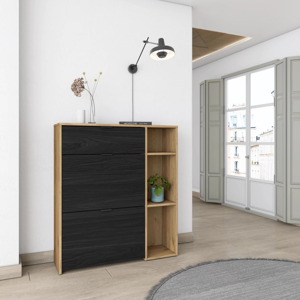 Scarpiera Ingresso, 90x27x102cm, 10 paia di scarpe, Armadio, Rovere e nero