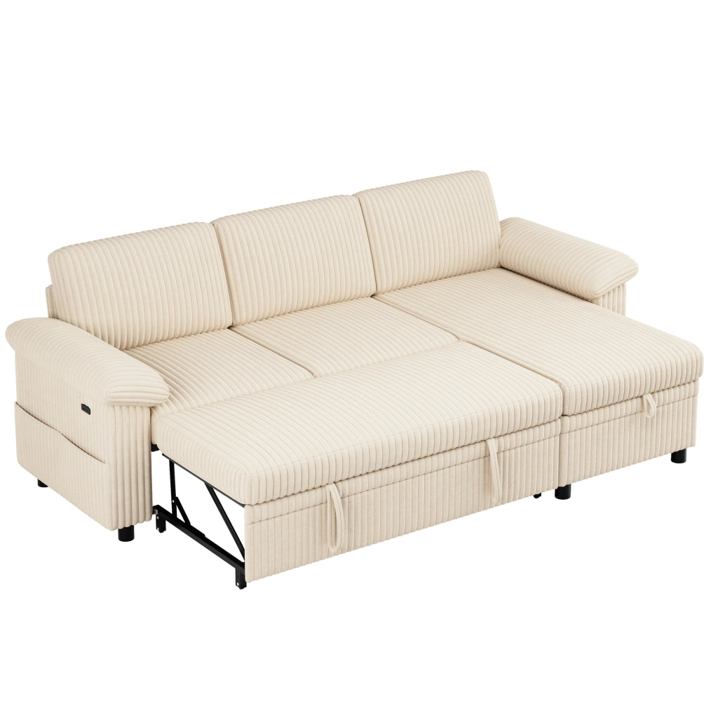 Divano angolare modulare 3 posti con letto estraibile; beige; USB e Type-C