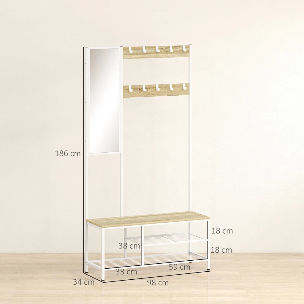 Appendiabiti con specchio e ripiani ¨C zephmum ¨C 98x34x186 cm colore naturale