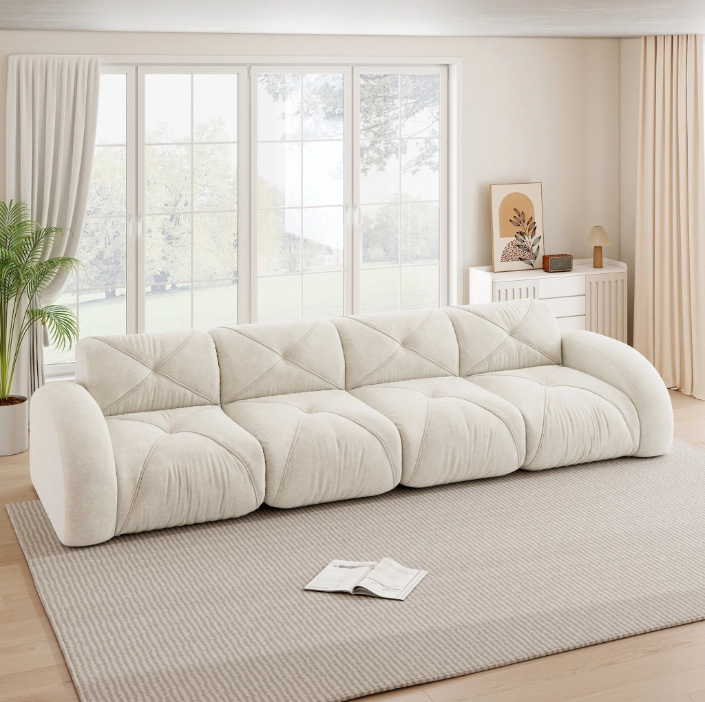 Divano modulare 4 posti senza telaio 358x95x76 cm in chenille beige chiaro