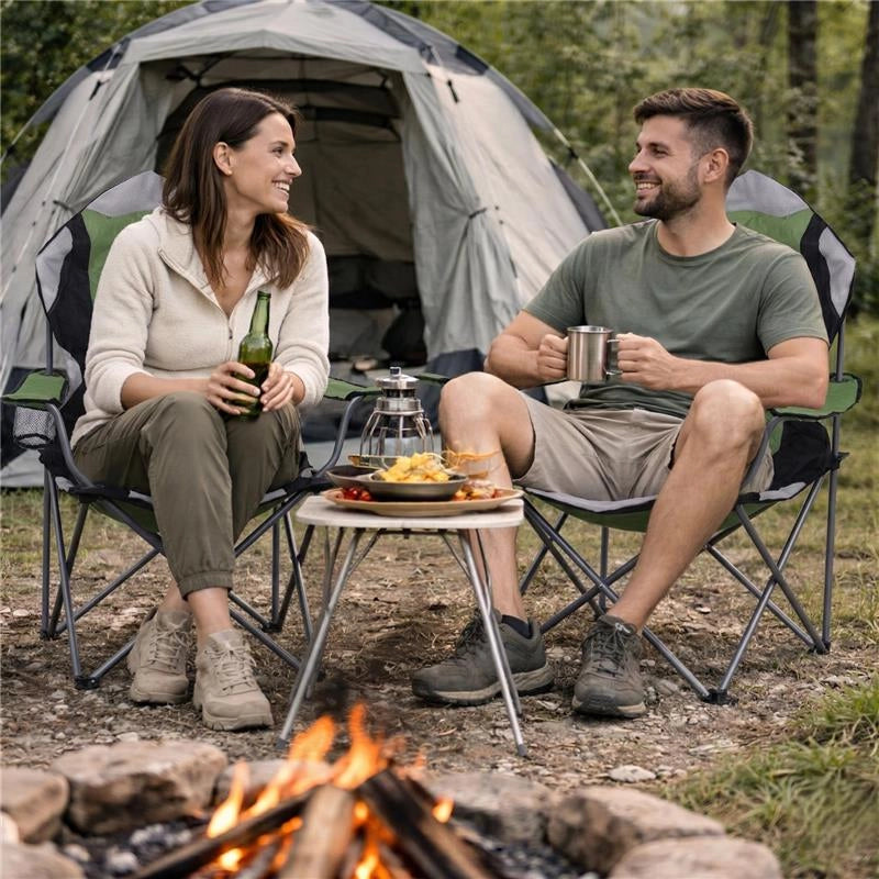 SEDIA DA CAMPING IN TESSUTO VERDE CON CHIUSURA A FISARMONICA POGGIOLI E PORTA BEVANDE 60X90X105 CM