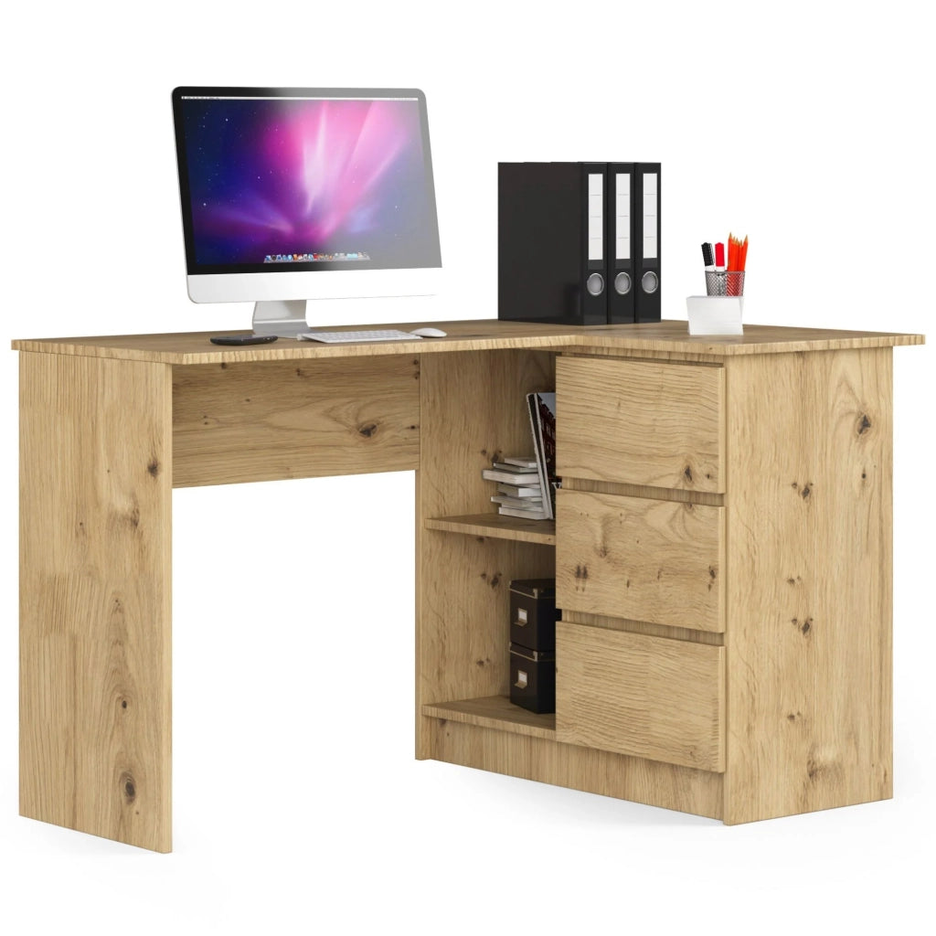 Scrivania angolare AKORD B16 Quercia Artisan 124 cm 3 cassetti 124x85x77 cm Modello a destra