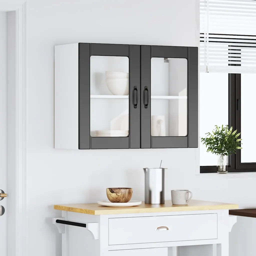 Pensile da Cucina con Porta in Vetro Lucca Nero Truciolato 853848