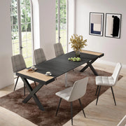 Consolle allungabile, 58 fino 262x90x73cm, Per 12 persone, Gambe in legno, colore Rovere e nero RF2809