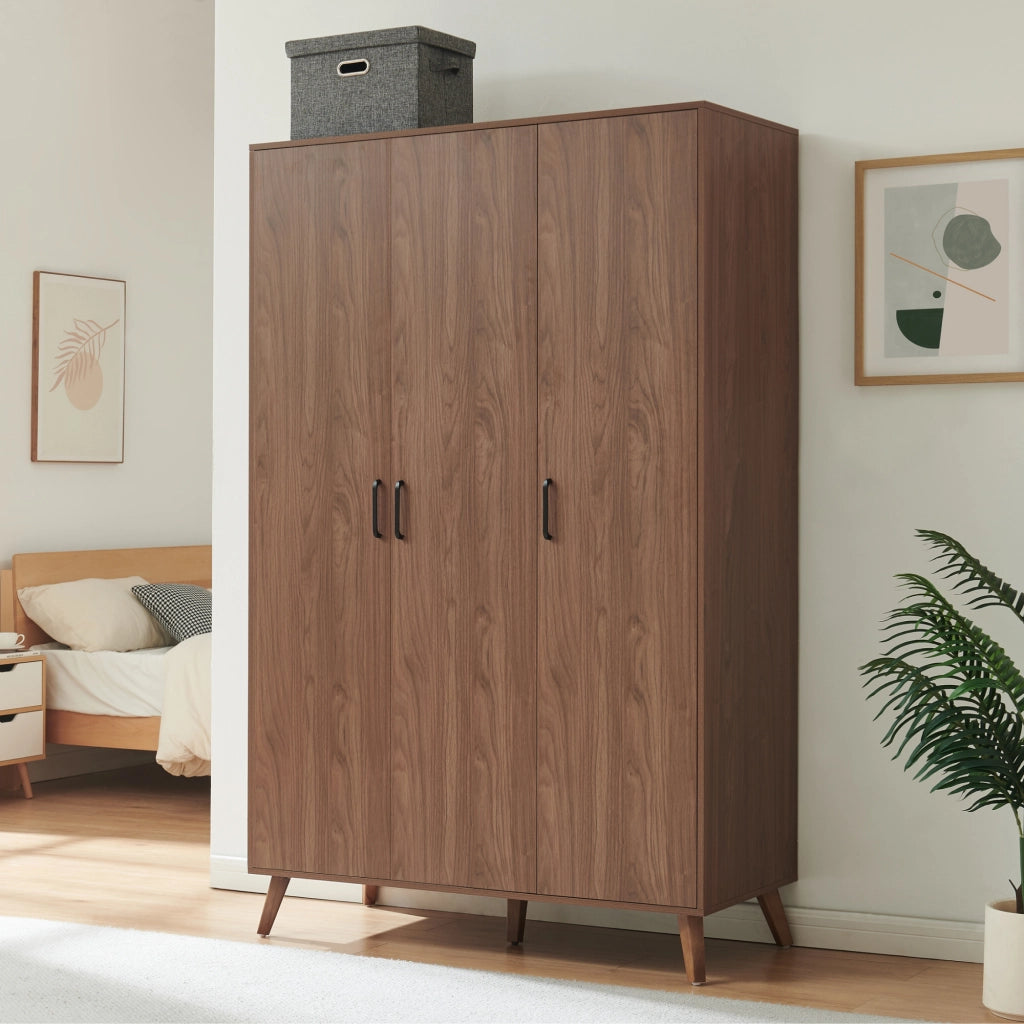 Armadio Guardaroba Norg con 3 Ante e 4 Scomparti 191x120x52 cm - Effetto Noce [en.casa]