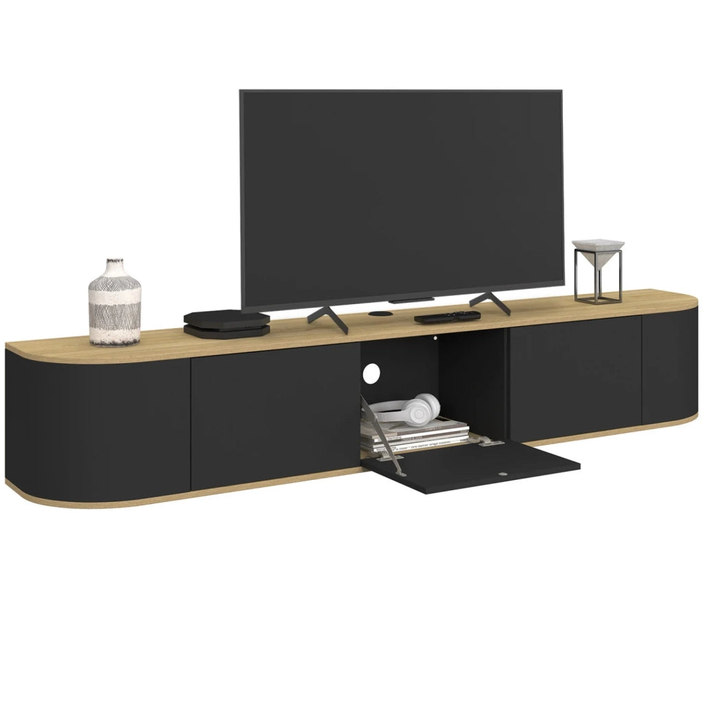 IDMarket - Porta TV a parete LEORA 180 cm a 3 ante in legno e nero