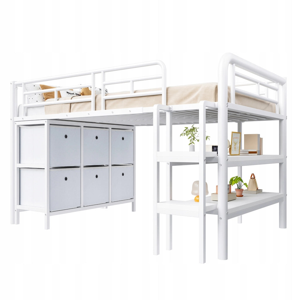 Letto a castello 90x200 - Xylo - Bianco, metallo, con ripostiglio
