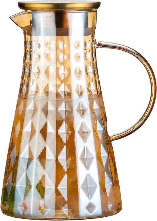 Karaf da 1,6 litri in vetro borosilicato con design unico, idoneo per acqua calda e fredda, ghiaccio, vino, caffè, latte e succo.