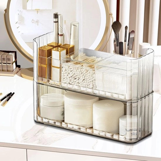 Organizzatore di cosmetici, make-up e accessori, con cassetti acrilici, per la pulizia e l'organizzazione di prodotti per la cura della pelle e della bellezza.